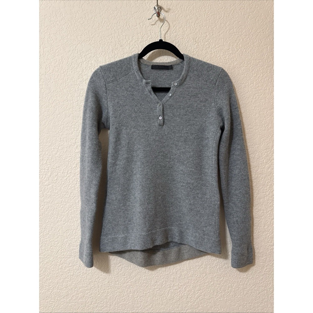 Raffi 100% Cashmere Henley Sweater Gray Sz M Seed Stitch Knit Fitted Classic